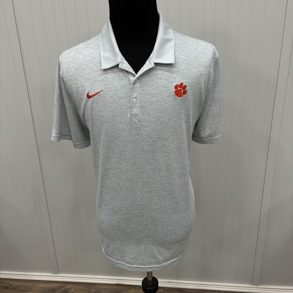 Nike Men's XXL Gray NCAA Clemson Tigers Short Sleeve Dri-Fit Polo Golf Shirt
